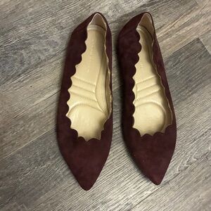 Adrienne Vittadini  Deep Wine 
Suede Pointed Toe Flat Sz 8.5. Winter Vibes NWOB
